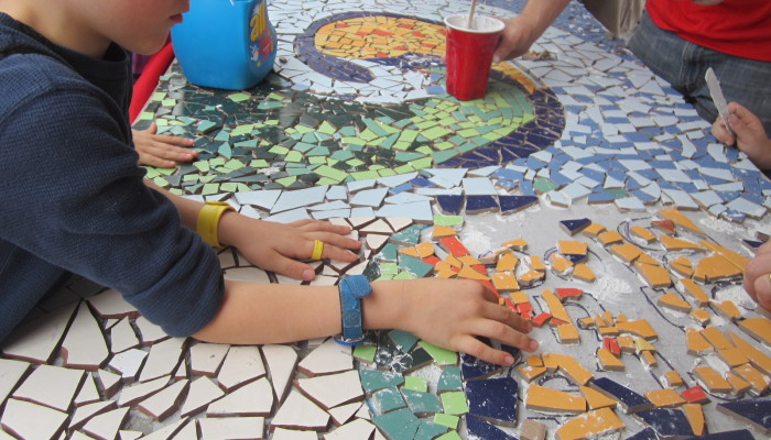 Making a mosaic at the Silver Spring Maker Faire