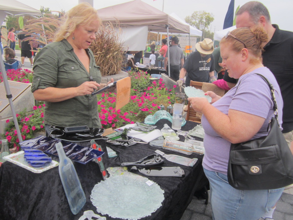 Linda Perry and her recycled glass art at the Columbus Maker Faire
