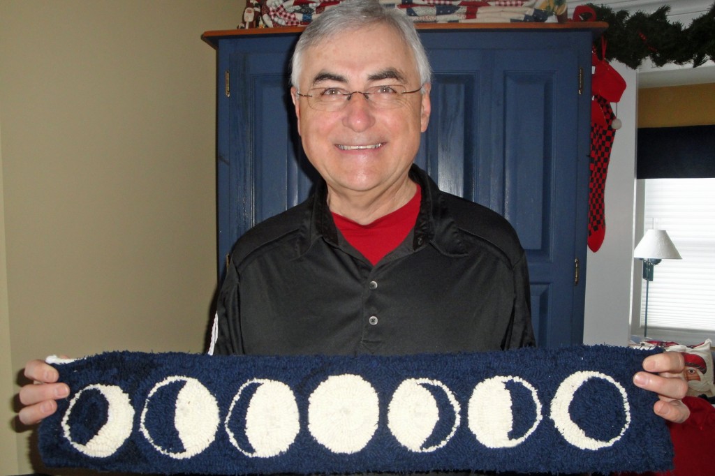 Dad with Phases of the Moon rug, Christmas 2013