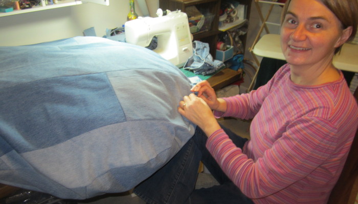 Sewing up our cushion
