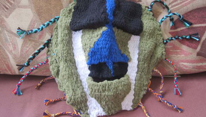Completed woven mask from recycled t-shirts