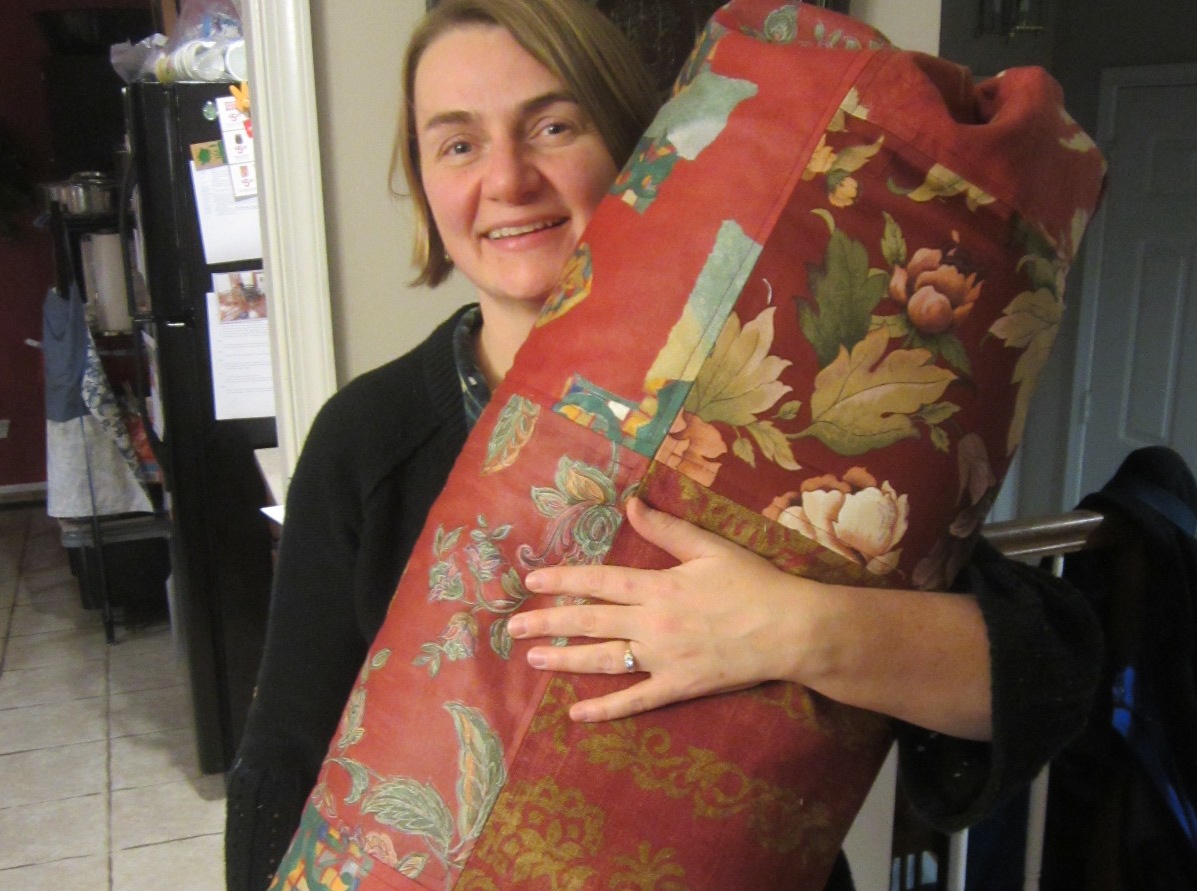 So pleased with my finished yoga bolster cover made from recycled upholstery samples!
