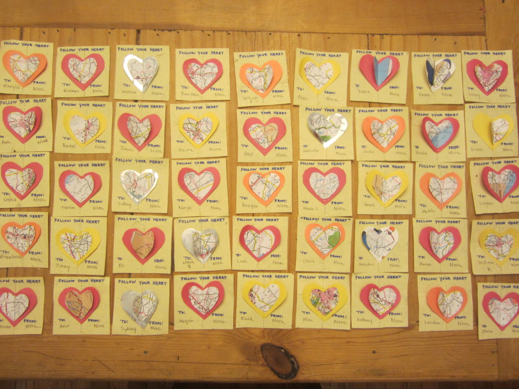Nora's "Follow Your Heart" Recycled Map Valentines