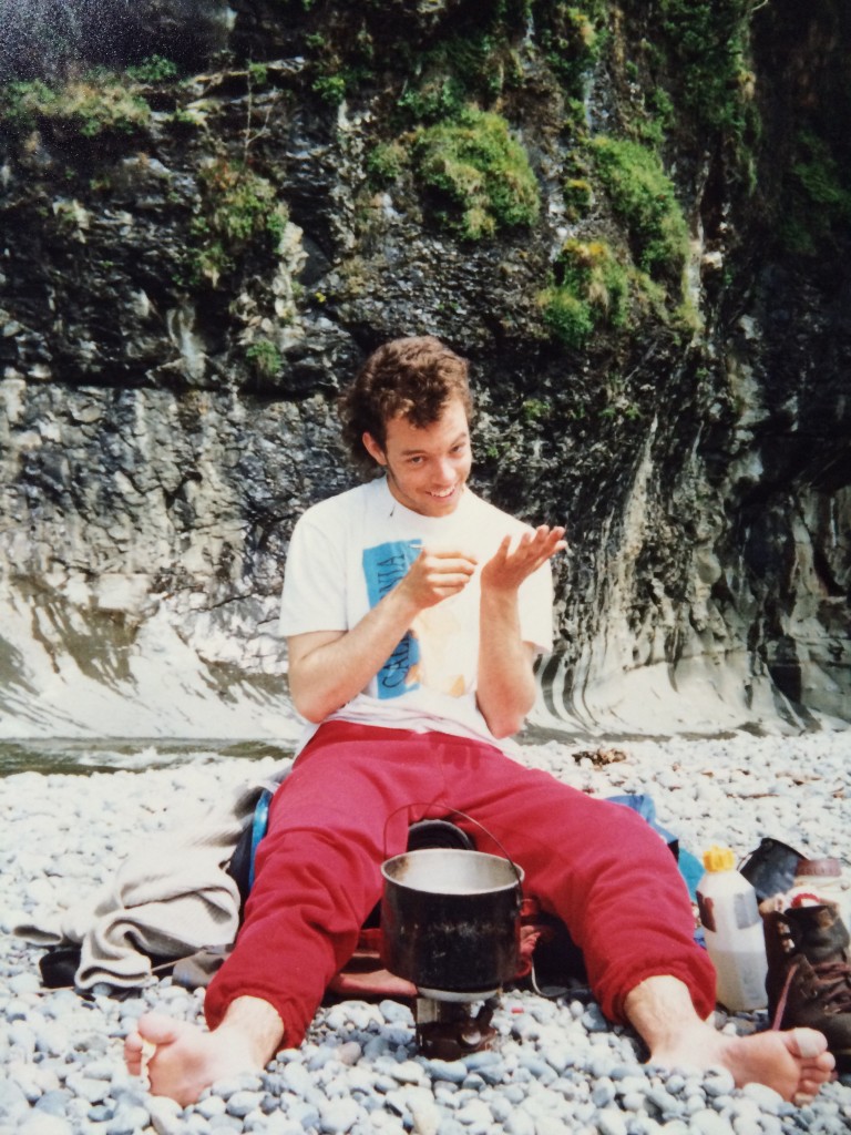 Theron making dinner, West Coast Trail, 1990