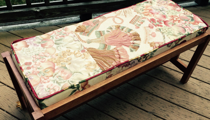 New upholstered bench cover made from interior design samples