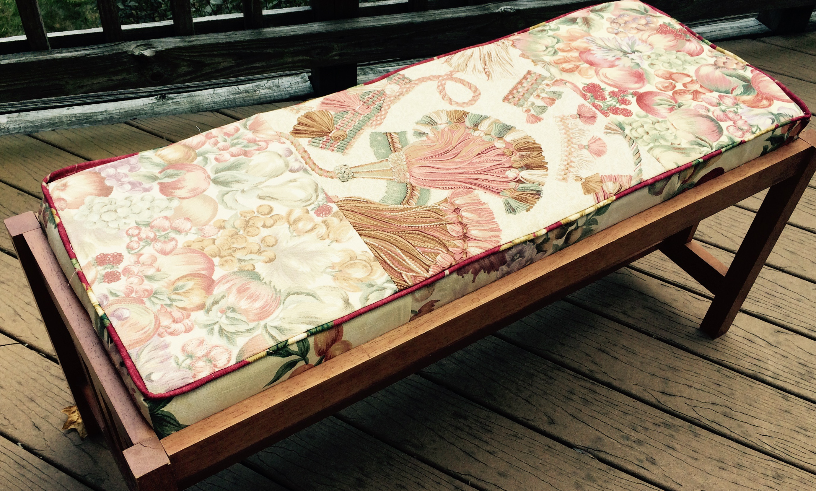 New upholstered bench cover made from interior design samples