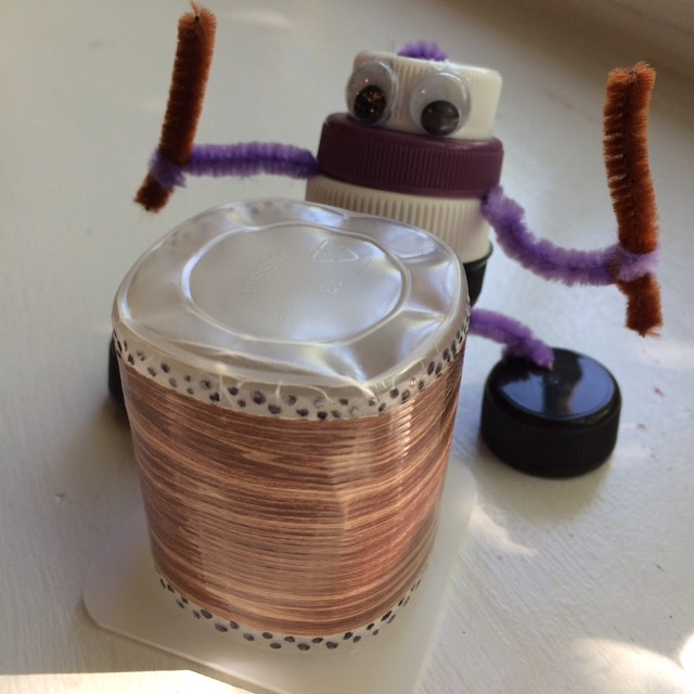 Taiko player craft with single-serve yogurt as drum
