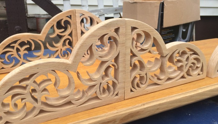 Wood brackets carved by Isaiah "Nokey" Fraser
