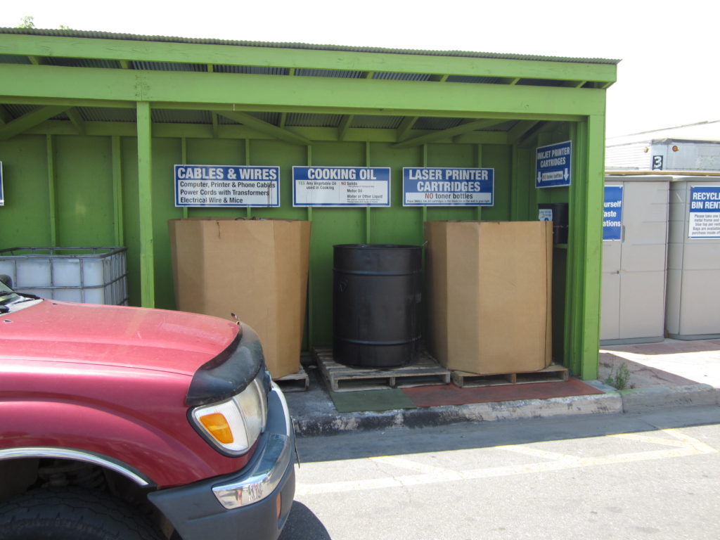 Collection bins at Eco-Cycle Center for Hard to Recycle Materials, July 2012