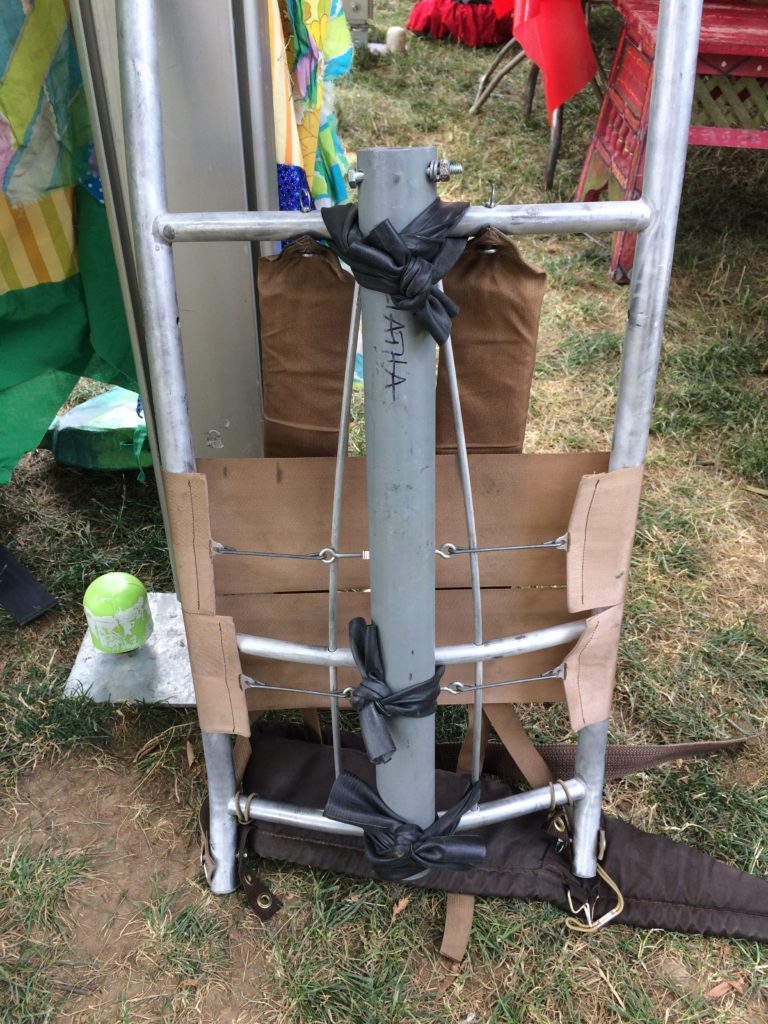 How the puppet was attached to the backpack frame