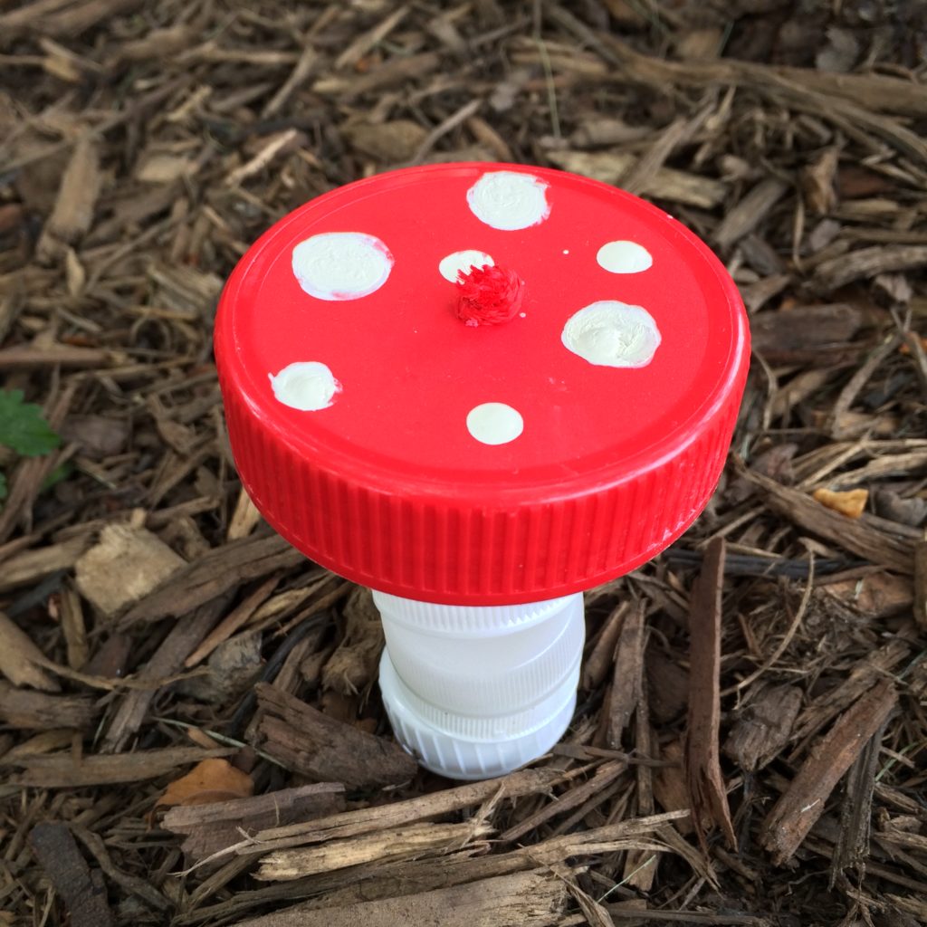 Mushroom made from recycled plastic caps