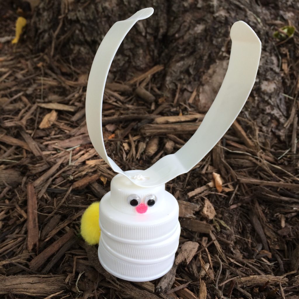 Bunny made from recycled plastic caps and shampoo bottle