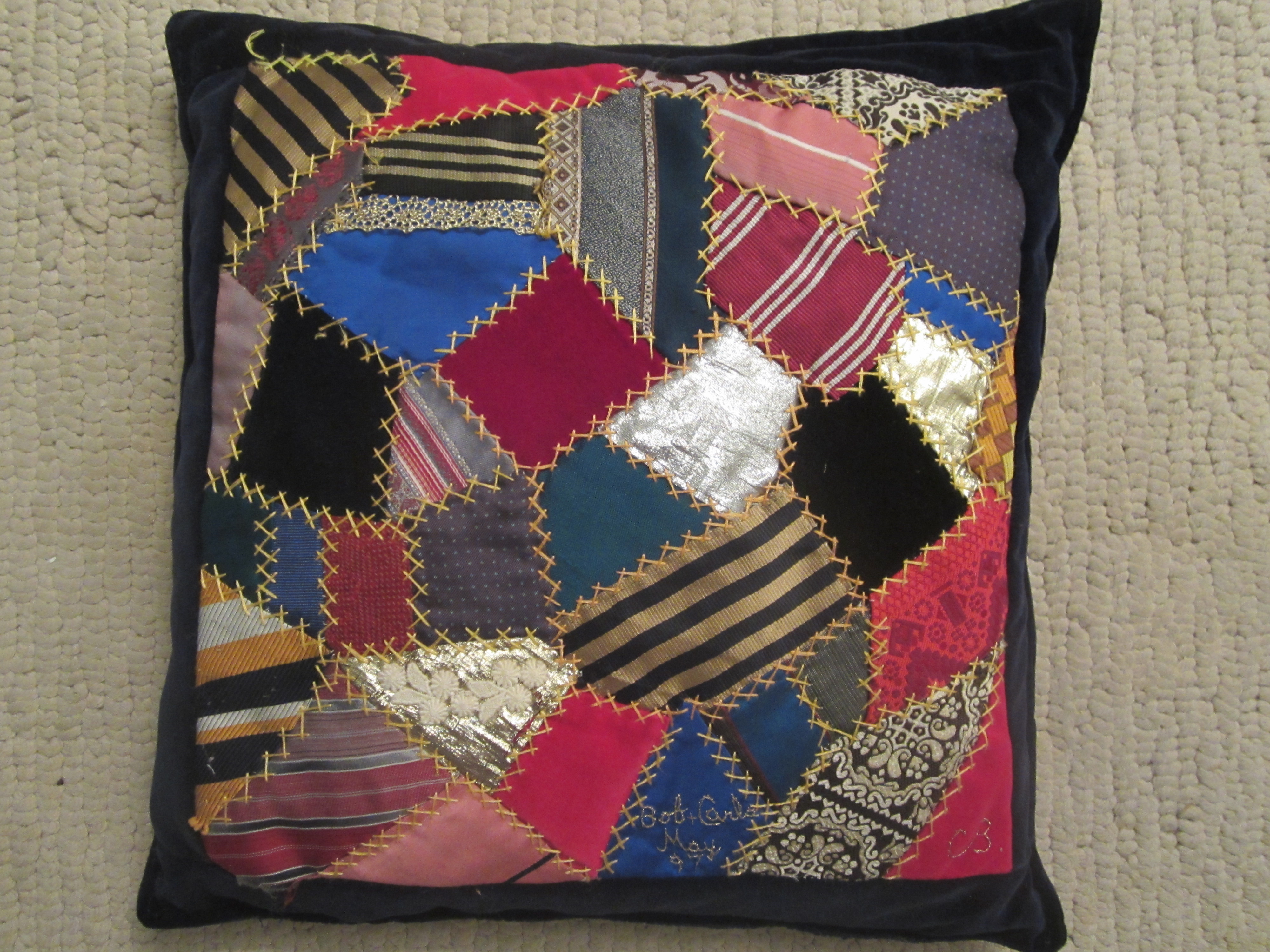 Crazy quilt made from men's ties by Connie Bowers