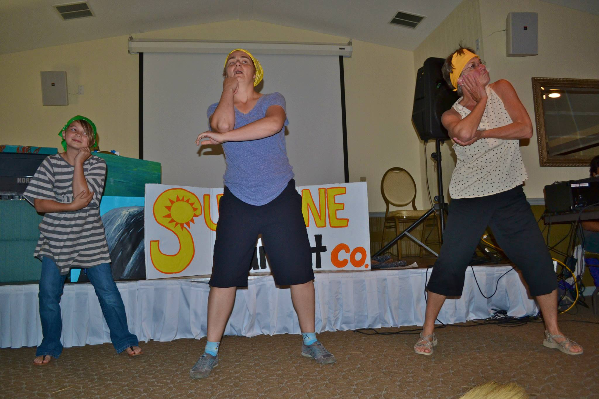 Three generations dance to "Walking on Sunshine" by Katrina and the Waves