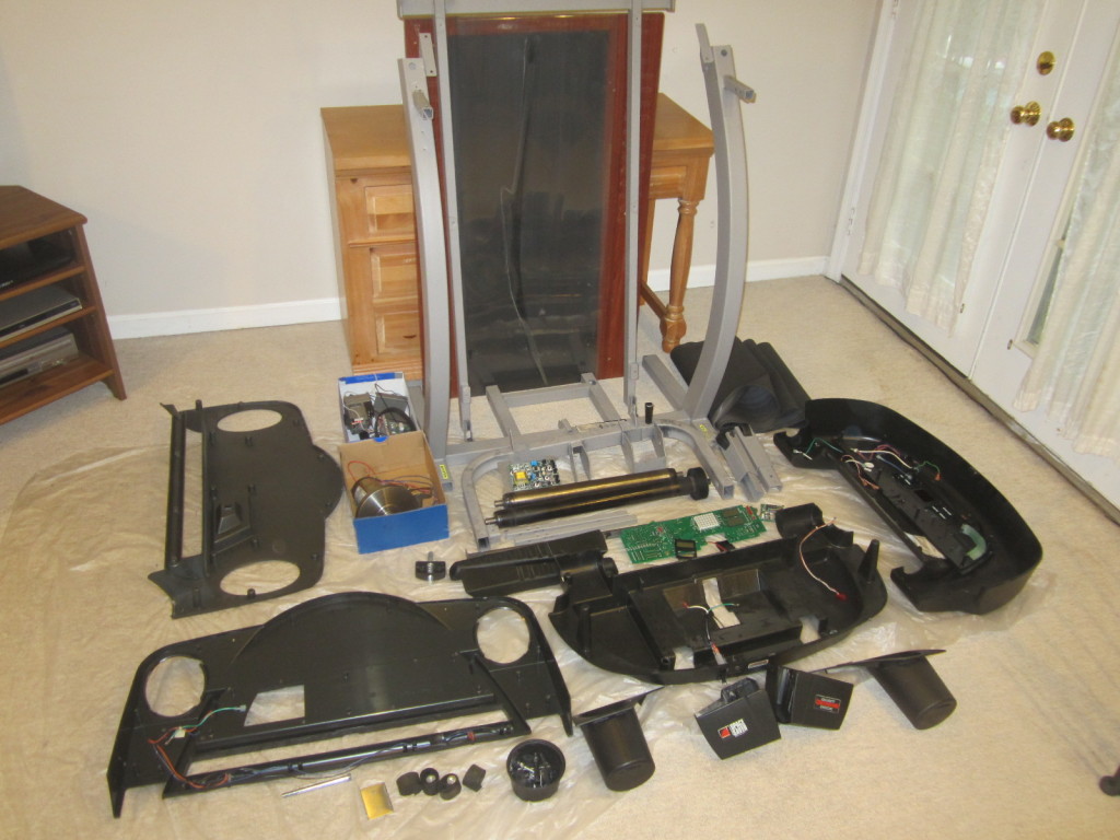All the parts of the treadmill, taken apart