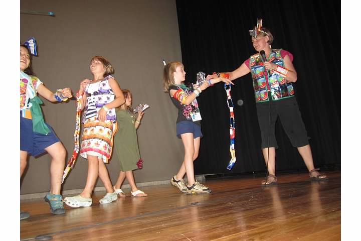 Nora dances with me at the trash fashion show, Family Nature Summit, July 2012