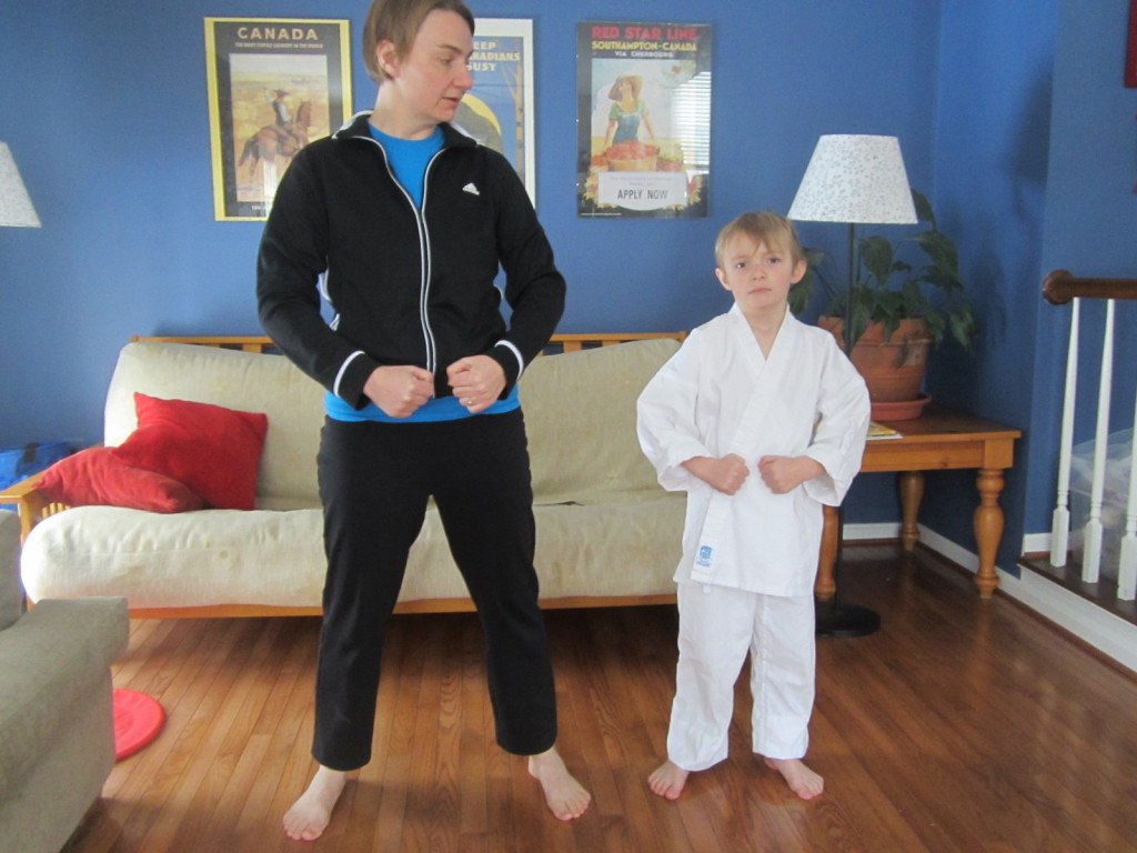 Practicing tae kwon do with "tough guy" Russell