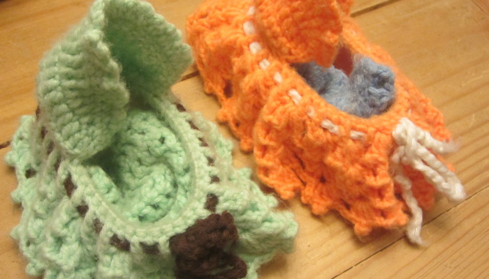 Crocheted doll beds from plastic dish soap containers
