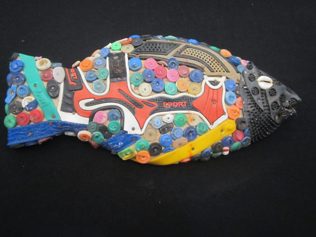 Fish made from plastic components from flip flops