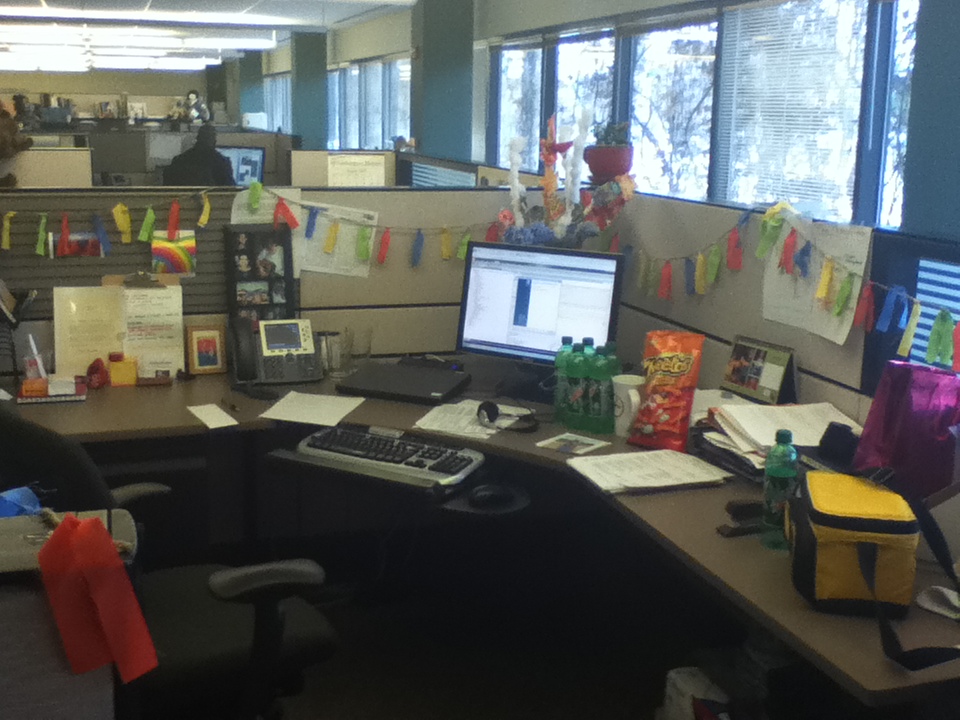 My cube decorated for my birthday, 2012