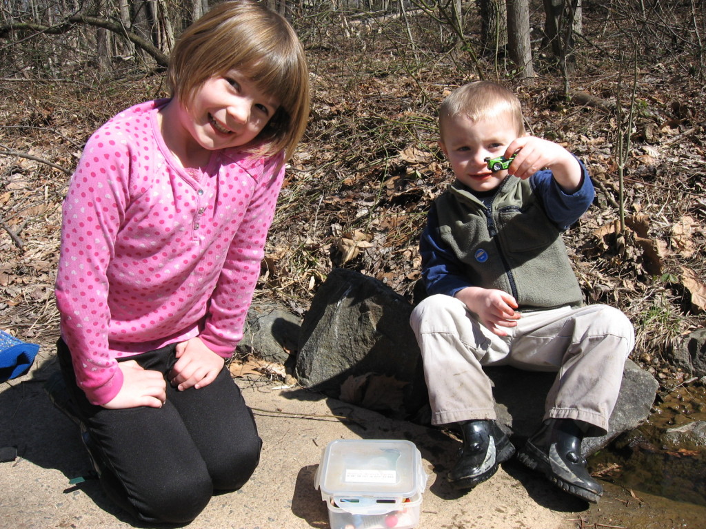 Finding our first geocache, 2010