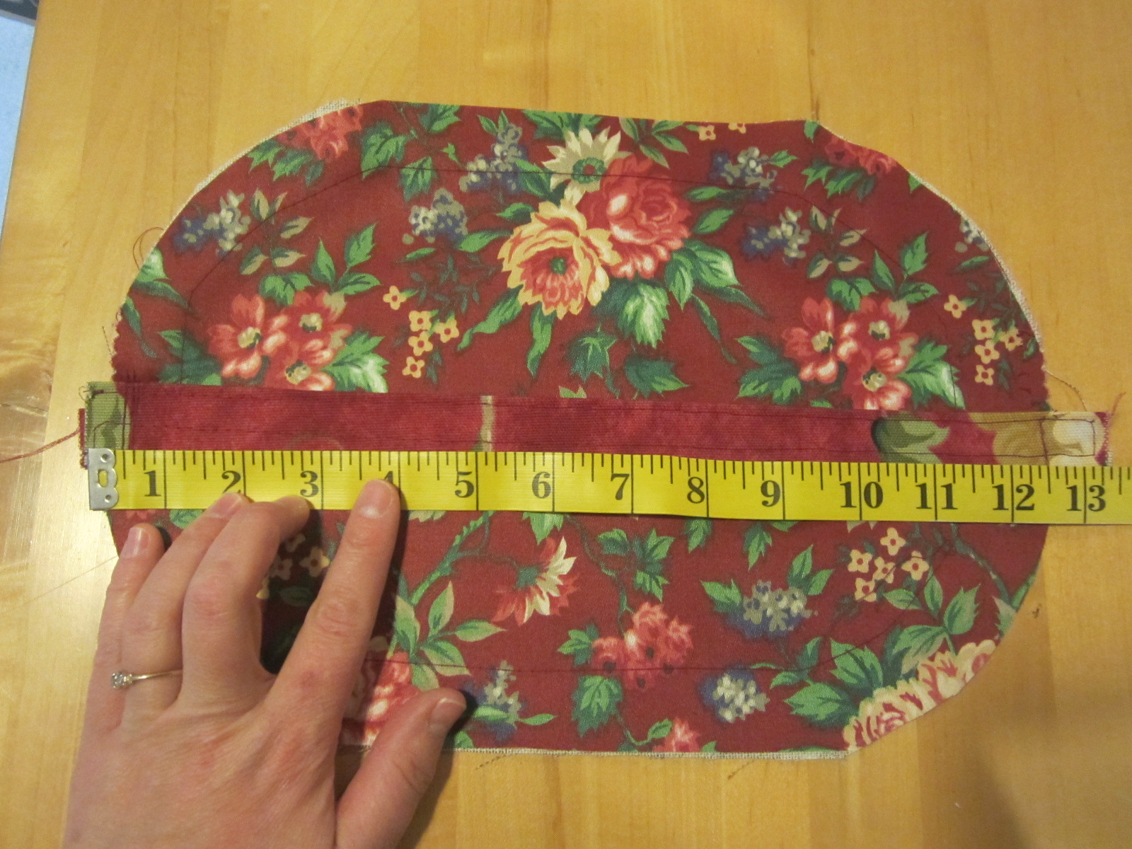 Sewing a cover for a bolster from recycled upholstery samples