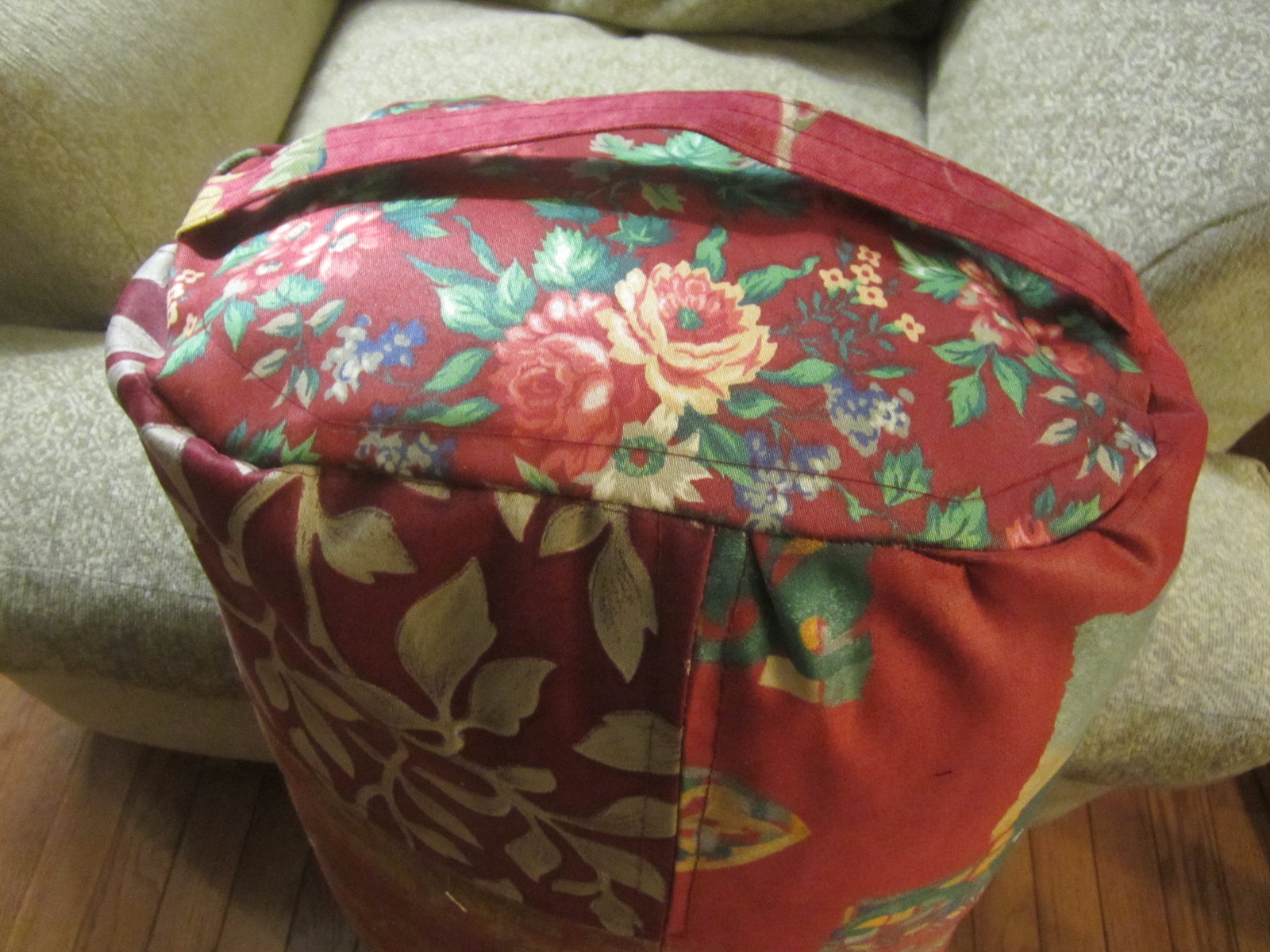 Sewing a cover for a bolster from recycled upholstery samples