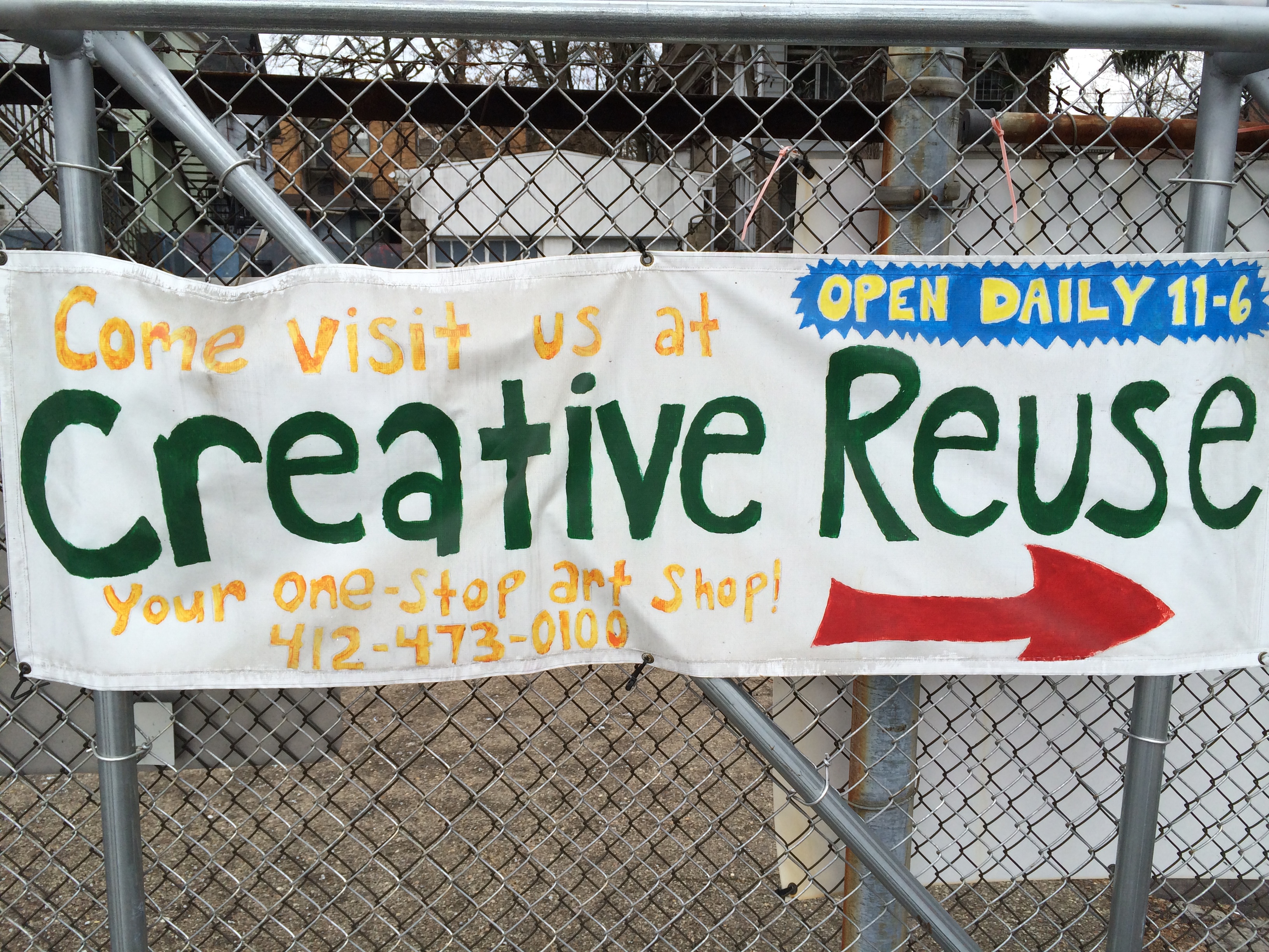 Welcome sign at the Pittsburgh Center for Creative Reuse