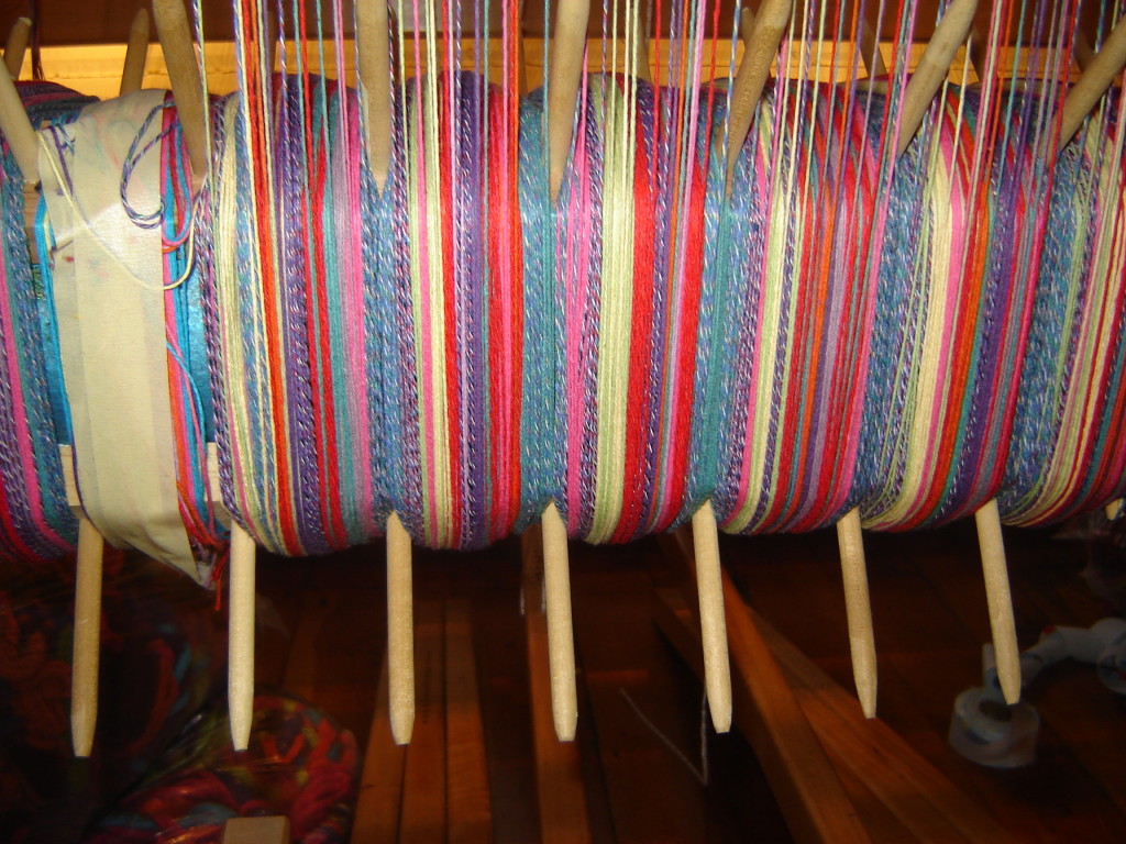 A warp on one of Hilary's looms