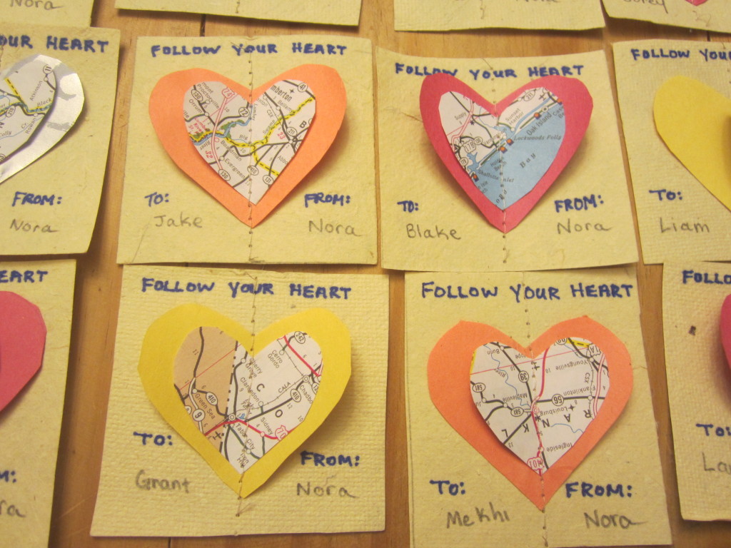 Valentines from Recycled Maps – “Follow Your Heart”