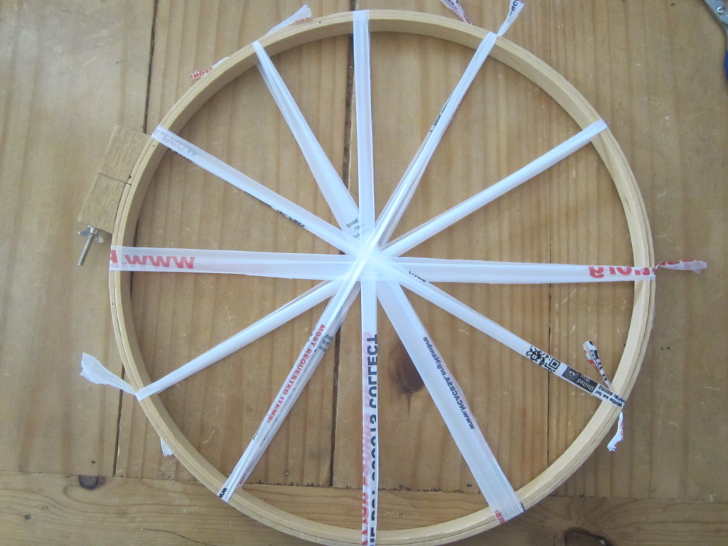 Spokes for your circle weaving on the embroidery hoop