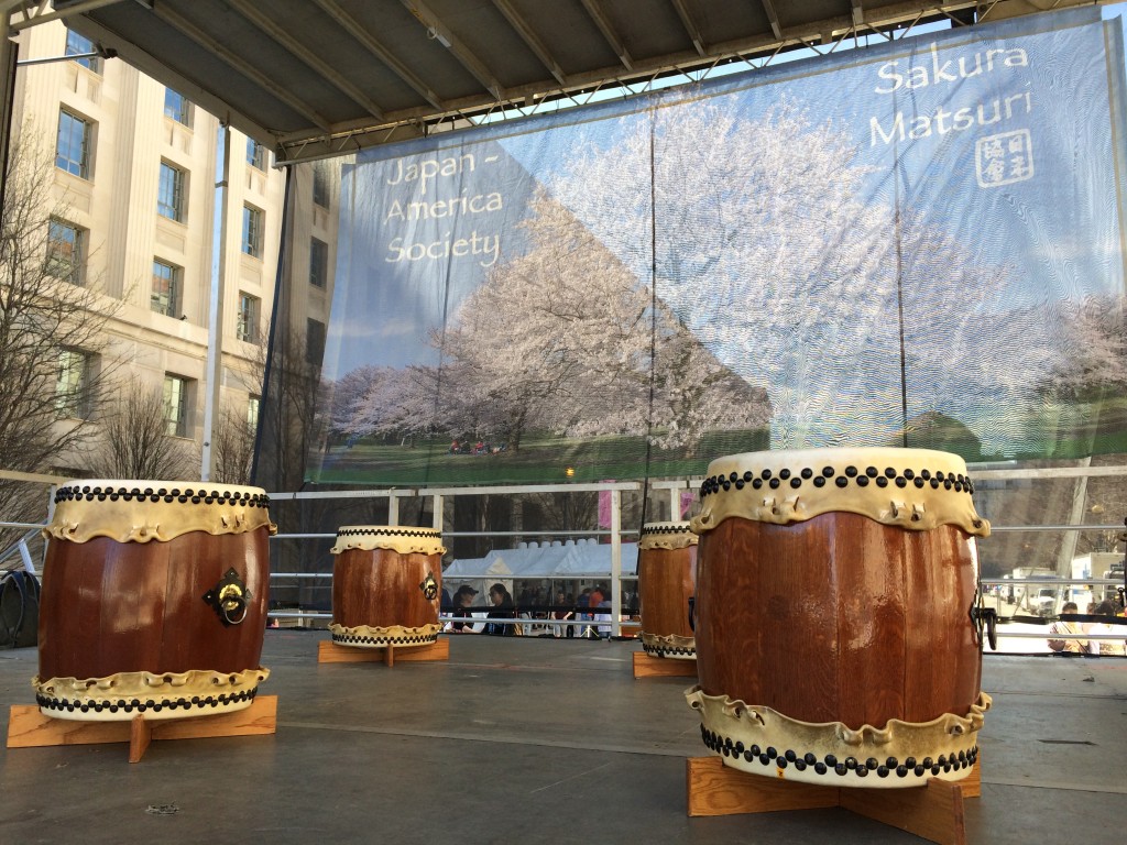 Nen Daiko's drums set up before the Cherry Blossom performance
