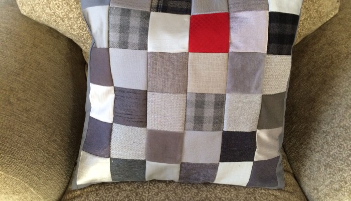 Completed pillow from upholstery scraps