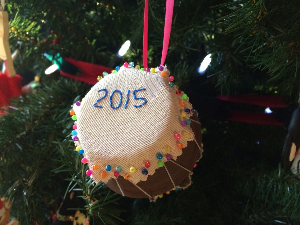 Taiko ornament that I embroidered with 2015 for our Christmas tree