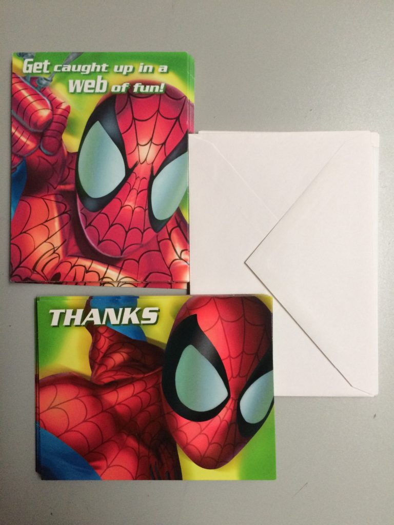 Spiderman party invitations and thank you cards