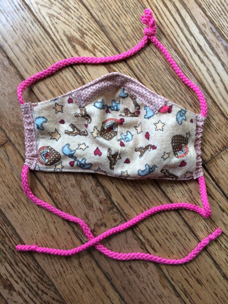 Inside of face mask sewn with Craft Passion pattern